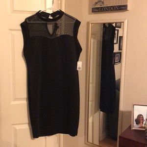 Shoe  length black dress with mesh collar area